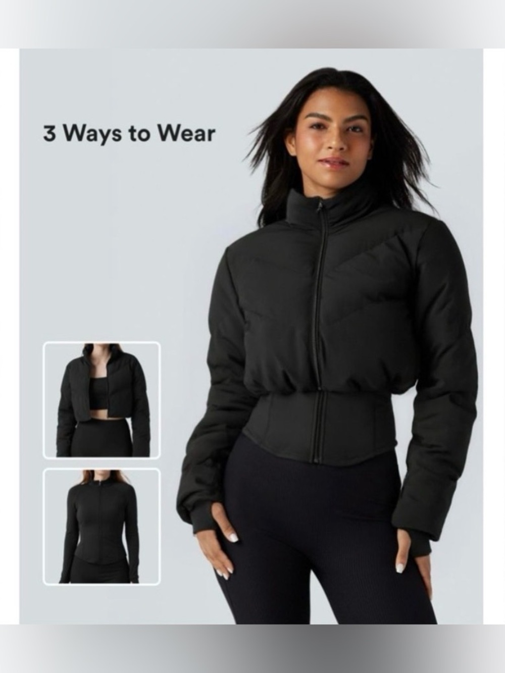 HALARAPuffFlex 3-in-1 Stand Collar Casual Cropped Puffer Coat & Thumb Holes